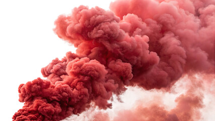 Fototapeta premium Dense red and orange smoke plume swirling upward, cutout background, energetic effect, protest visuals, or video compositing. 