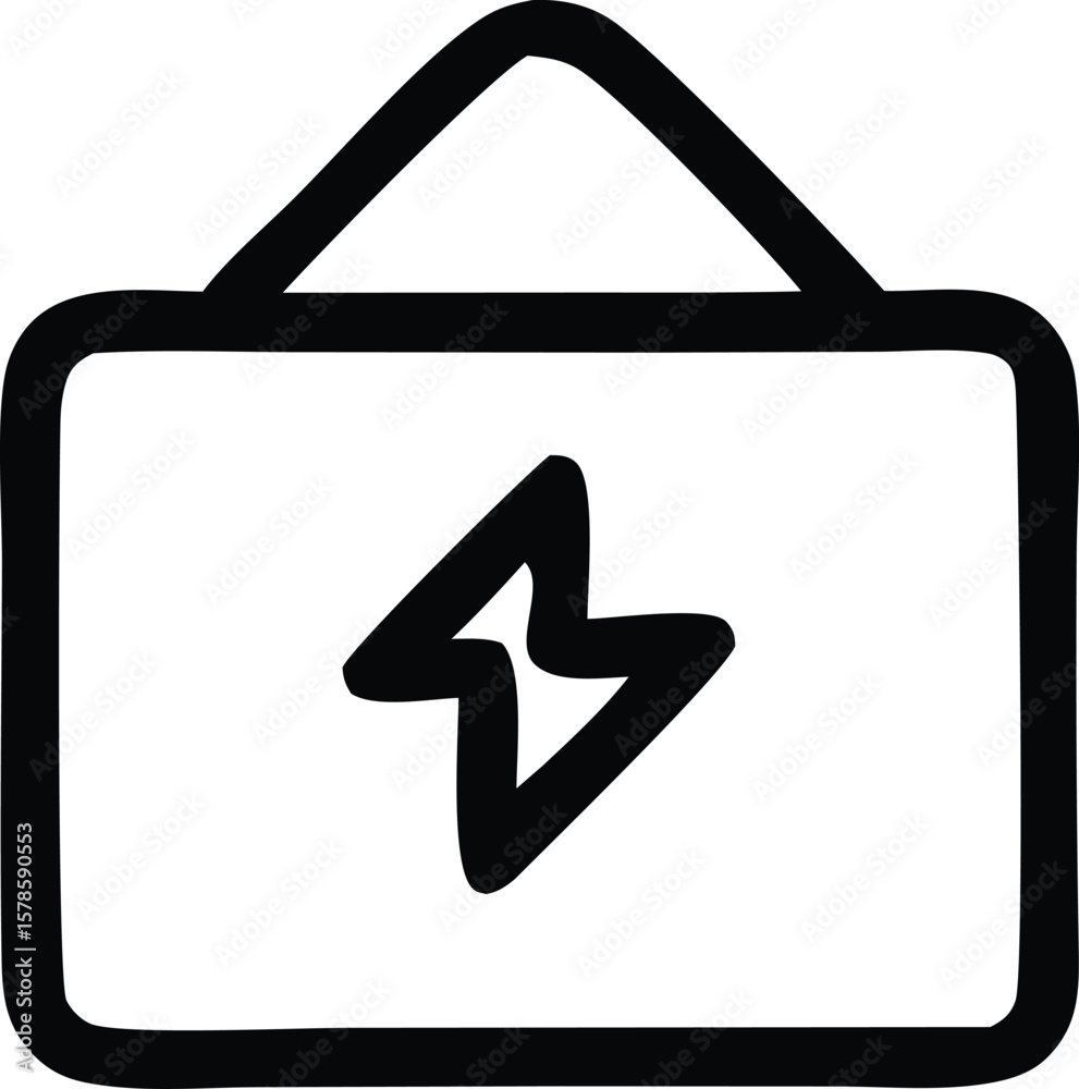 Poster simple black and white icon of a document or folder with a lightning bolt symbol inside representing