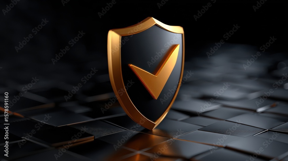 Poster vulnerability scan result shield with checkmarks on dark background