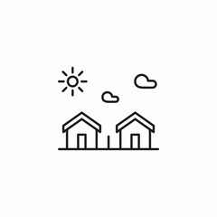 two houses sunny summer icon sign vector