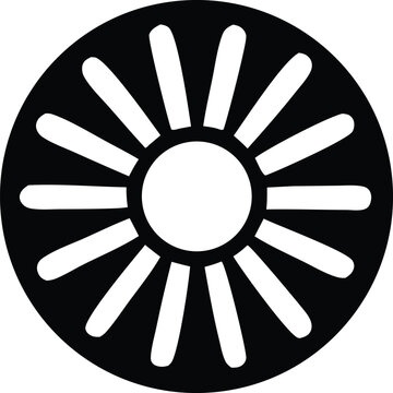 Stylized black and white sun icon with radial rays and a central circle representing a simple celestial body