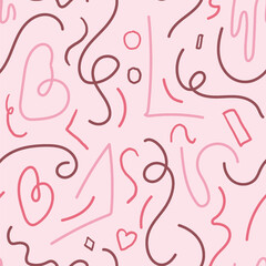 Seamless Abstract Pattern with Shapes and Squiggles suitable for digital, print, or textile applications.