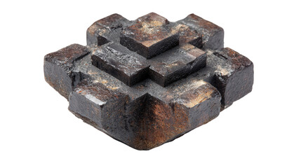 Staurolite cross-shaped mineral lump background isolated on a Transparent background, PNG file.