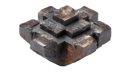 Staurolite cross-shaped mineral lump background isolated on a Transparent background, PNG file.