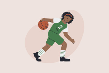 Illustration of African Woman Playing Basketball
