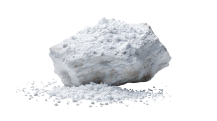 Talc soft white mineral lump background isolated on a Transparent background, PNG file.