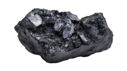Obraz premium Thorianite radioactive black mineral lump background isolated on a Transparent background, PNG file.