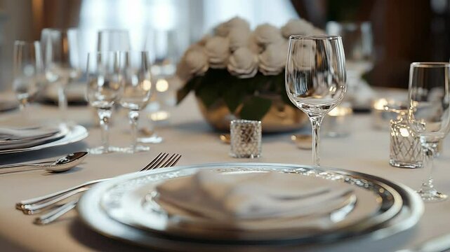 Elegant table setting is ready for a luxurious dinner party