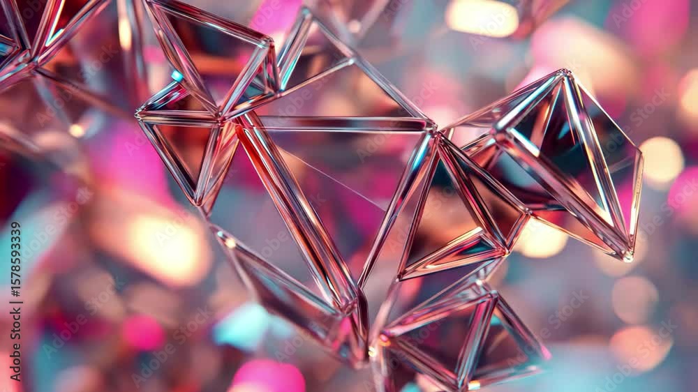 Poster futuristic polygonal structure representing advanced technology in a vibrant, abstract visual arrang