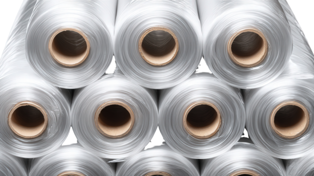 Tightly packed plastic film rolls background isolated on a Transparent background, PNG file.