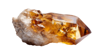Topaz mineral lump golden brown background isolated on a Transparent background, PNG file.