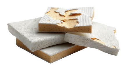 Torn seat cushions for foam recycling background isolated on a Transparent background, PNG file.
