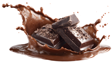 A chocolate bar is floating in a chocolate splash