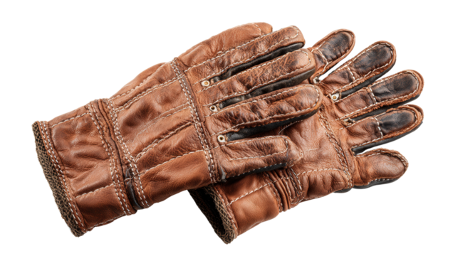 Trail maintenance gloves leather background isolated on a Transparent background, PNG file.