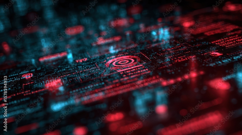 Poster cyber threat detected in digital code interface, alert system highlighting security vulnerability in