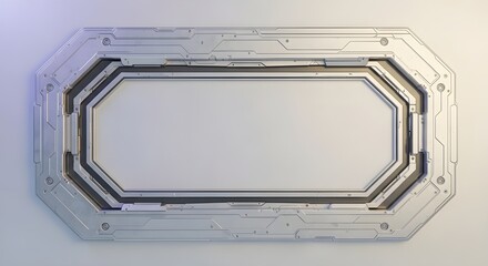 Obraz premium Futuristic Sci-Fi Metallic Frame Element | Rectangular Silver Border for Technology Backgrounds, UI Design and Creative Projects