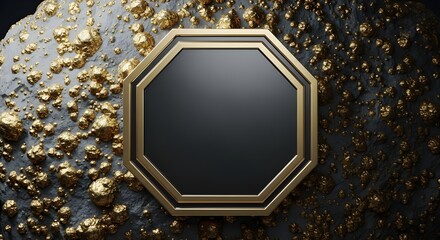 Elegant Black and Gold Octagon Frame with Gold Nugget Background | Premium Design Element for Product Mockups, Luxury Branding, and Invitations