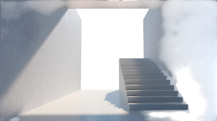 Black cat by stairs, minimalist scene, isolated on transparent background