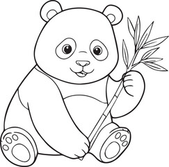 Panda with Bamboo Coloring Page Cartoon Animal Illustration