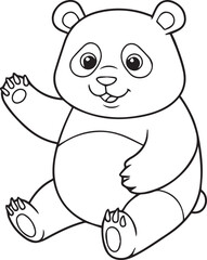 Cute Panda Waving Coloring Page Illustration