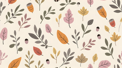 Colorful Autumn Leaf Pattern on Light Background for Wallpaper Fabric or Textile Design