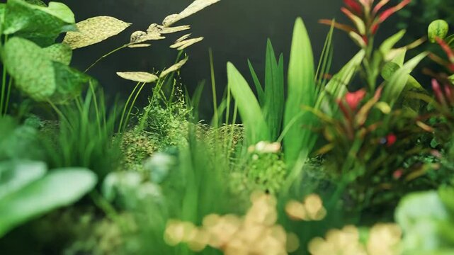 Lush tropical plants growing near water in a peaceful natural environment