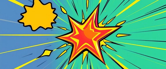 Obraz premium A vibrant, cartoonish star exploding in a comic book style bubble, radiating energy, dynamic, whimsical