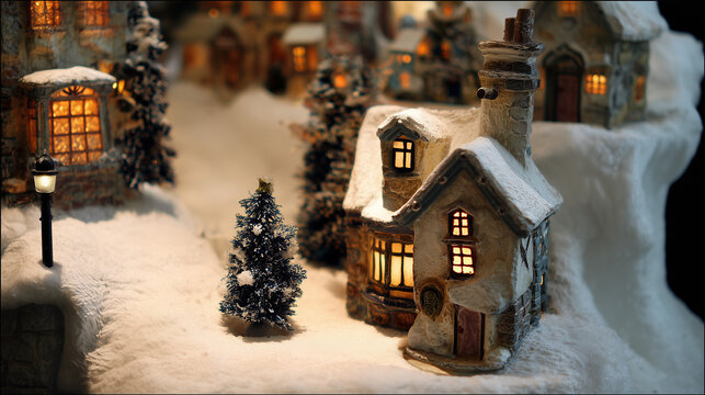 Magical winter travel village destination featuring snowy cabin aurora lights Christmas holiday mountain town scenery