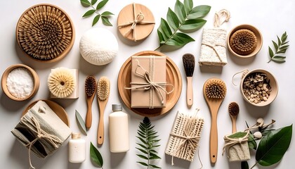 Natural body care products arranged on a light background