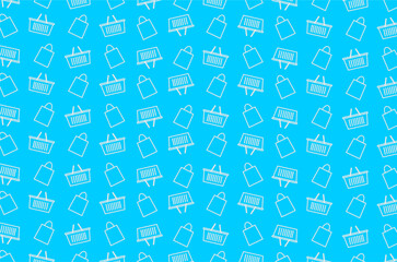 Seamless pattern of shopping bags and shopping baskets. Shopping bag icon sketch. Shopping basket icon sketch. E-commerce expense icons.