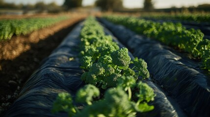 Rows of vibrant green leafy plants in a field
