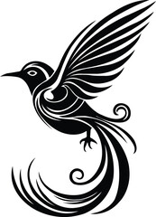 Bird Vector Tribal Style Illustration with Elegant Wing and Tail Design, Decorative Artwork of Abstract Bird in Motion