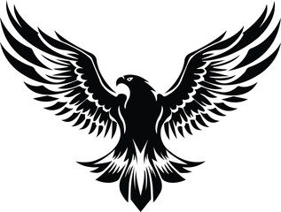 Eagle Vector Tribal Style Illustration with Outstretched Wings, Eagle Vector Black and White Silhouette in Flying Pose