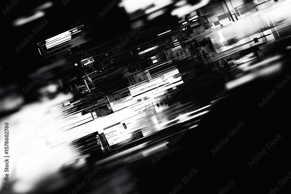 Poster abstract futuristic cyberpunk displacement map for 3d rendering. random distorted black white broken