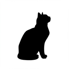 Black silhouette of a domestic cat sitting and looking up against a white background