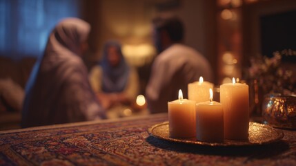 Muslim Family Lighting Candles in Remembrance