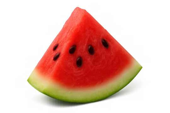 Triangular watermelon slice displaying dark seeds, isolated on transparent background, perfect for culinary graphic design needs