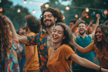 Naklejka premium Exuberant woman dancing at a summer music festival