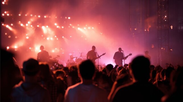 A renowned band delivers an energetic performance of their hit song at a concert venue - Powered by Adobe