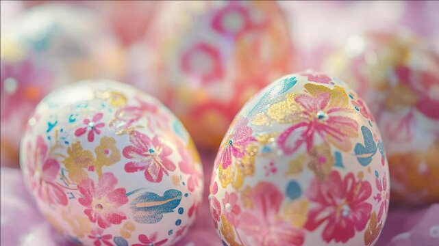 These colorfully adorned eggs are a traditional part of the Easter celebration, showcasing intricate and festive patterns that make them a beautiful centerpiece for any spring gathering.