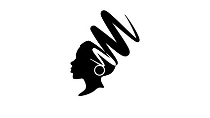 African Women in hat symbol, black isolated silhouette