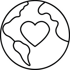 Stylized line art of a globe with a heart symbol isolated on transparent background