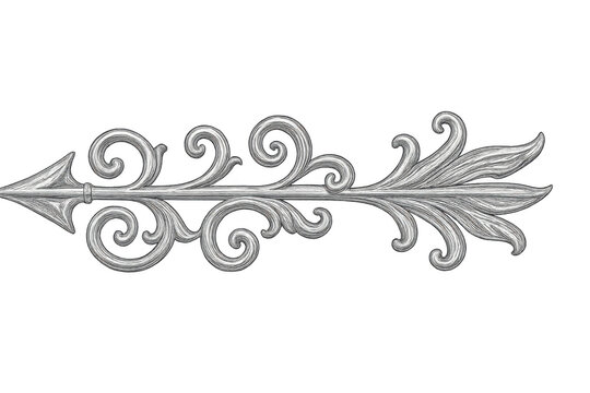 Metallic arrow decorated with floral ornaments, ideal for vintage or classic design projects, on a transparent background