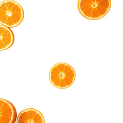 Vibrant orange fruit slices artfully arranged around a black central space with a transparent background