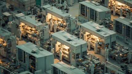 Manufacturing process of chips and microprocessors at the semiconductor production facility