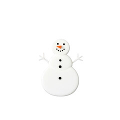 Minimalist snowman illustration with carrot nose, stick arms, black button eyes and mouth on transparent background