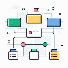 Minimalist Line Art of Business Workflow with Team Management, Task Cards and Agile Kanban Board Layout for UI and Presentations

