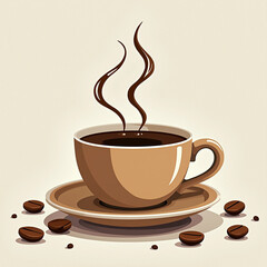 Obraz premium Rich Aroma: A Steaming Coffee Cup with Floating Beans, Savoring Deep Flavor.