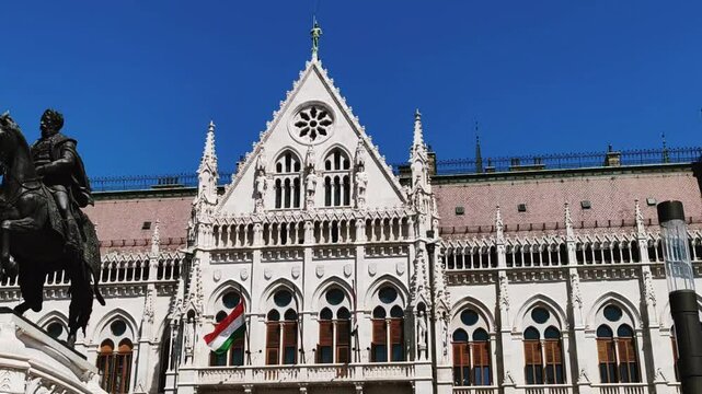 Hungarian Parliament Building with Kossuth Lajos statue in Budapest