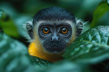 Fototapeta premium A Nimble Monkey Dashing Through the Lush Green Labyrinth